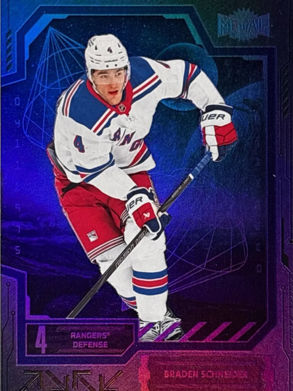 Skybox Purple Foil Braden Schneider Hockey Trading Card - Rangers LE 180/199
